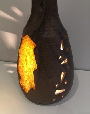 Ceramic and Yellow Glass Lamp, 1970s-BA-658573