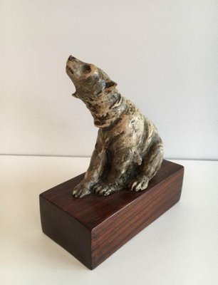 Ceramic Bear on Wood Base, 1900s-BA-658272