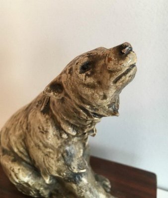 Ceramic Bear on Wood Base, 1900s-BA-658272