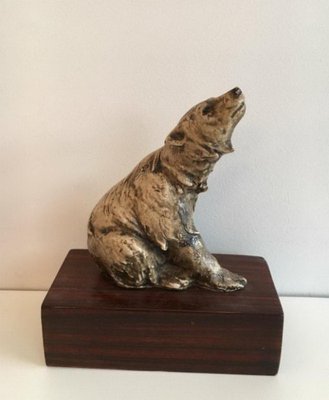 Ceramic Bear on Wood Base, 1900s-BA-658272