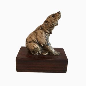 Ceramic Bear on Wood Base, 1900s-BA-658272