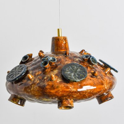 Ceramic Cognac Blue Ceramic Pendant Light, Denmark, 1970-VDW-2028617