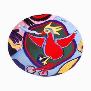 Ceramic Dish Depicting Red Bird By Corneille-MTD-1399782