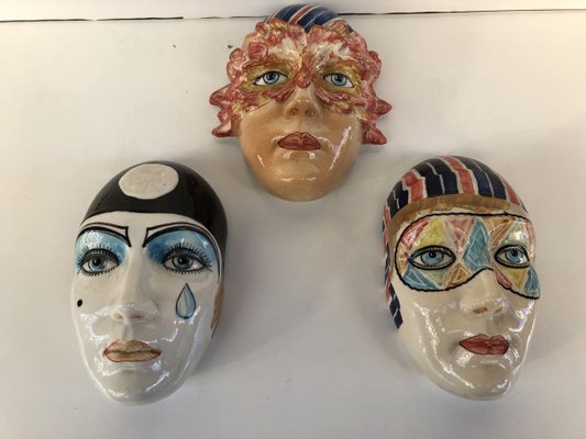 Ceramic Faces, 1950s, Set of 3-OLY-826562