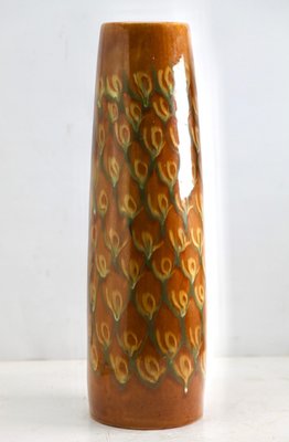 Ceramic Floor Vase with Slip Glaze and Peacock Feather Motif, 1960s-MJY-1448610