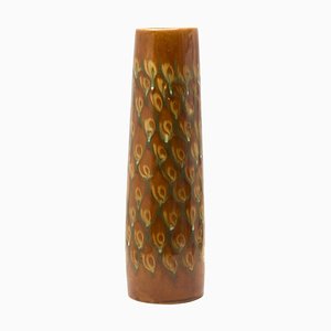 Ceramic Floor Vase with Slip Glaze and Peacock Feather Motif, 1960s-MJY-1448610