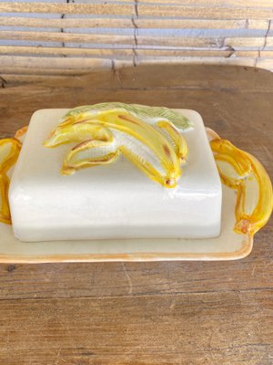 Ceramic Majolica Style Butter Dish, Portugal, 1970s-UR-1342404