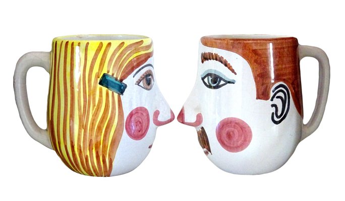 Ceramic Man & Woman Mugs, 1960s, Set of 2-GT-1254125