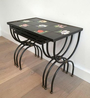 Ceramic & Metal Nesting Tables, 1950s, Set of 3-BA-1365652