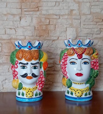 Ceramic Moorish Head Vases, 1990s, Set of 2-WMZ-1767960