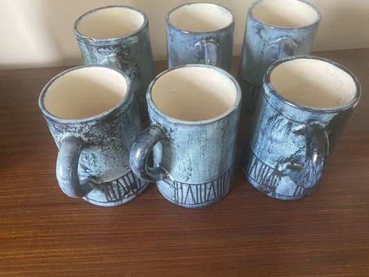 Ceramic Mugs by Jacques Pouchain for Dieulefit Workshop, 1950s, Set of 6-SSK-1288866