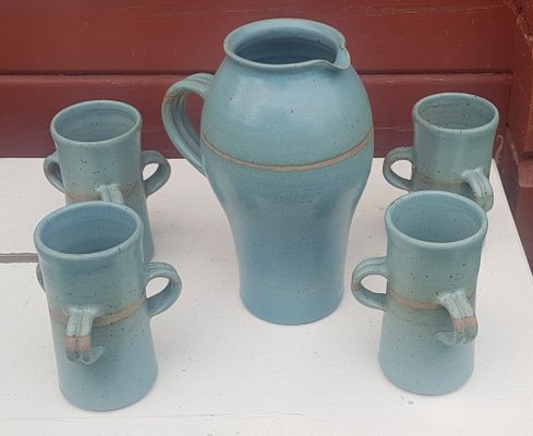 Ceramic Pitcher and Mugs from Tony Gant, Set of 5-QDP-1367169