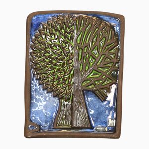 Ceramic Plaque with the Motif of the Tree of Paradise by Jiee Gantoft for Aimo Nietosvuori, 1960s-AOU-1735372