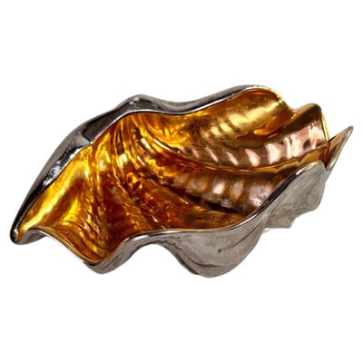 Ceramic Shell-Shaped Vide Poche in Silver and Gold Colors, 20th Century-UR-1806489