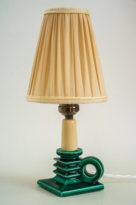 Ceramic Table Lamp with Fabric Shade, 1920s-SPD-1007425