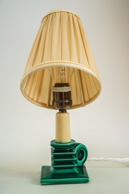 Ceramic Table Lamp with Fabric Shade, 1920s-SPD-1007425