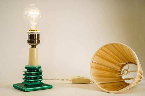 Ceramic Table Lamp with Fabric Shade, 1920s-SPD-1007425