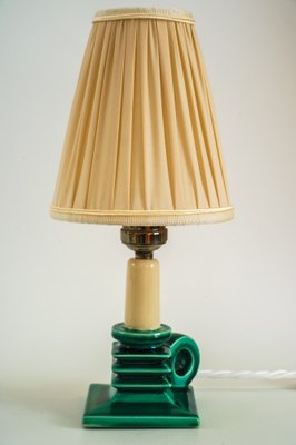 Ceramic Table Lamp with Fabric Shade, 1920s-SPD-1007425