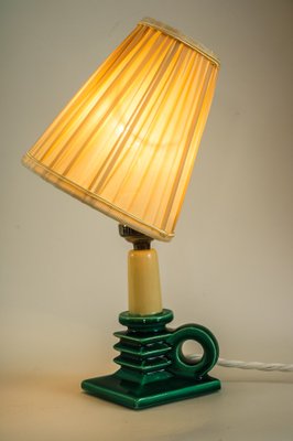 Ceramic Table Lamp with Fabric Shade, 1920s-SPD-1007425