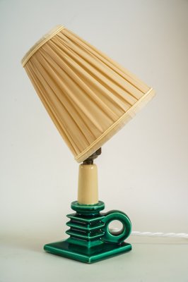 Ceramic Table Lamp with Fabric Shade, 1920s-SPD-1007425