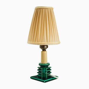 Ceramic Table Lamp with Fabric Shade, 1920s-SPD-1007425