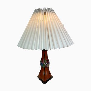 Ceramic Table Lamp with Orange Glaze and Paper Shade, 1960s-UY-1048150