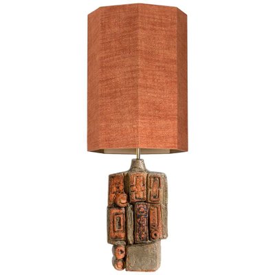 Ceramic Table Lamp with Silk Lampshade by Bernard Rooke, 1960s-VDW-715875