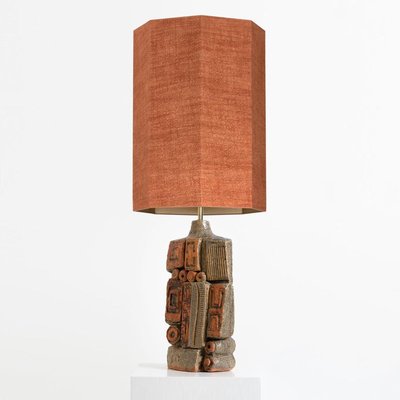 Ceramic Table Lamp with Silk Lampshade by Bernard Rooke, 1960s-VDW-715875