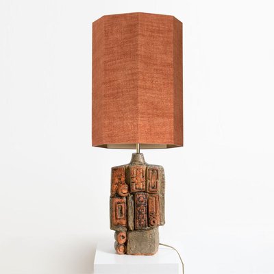 Ceramic Table Lamp with Silk Lampshade by Bernard Rooke, 1960s-VDW-715875