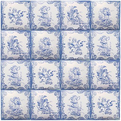 Ceramic Tiles with Angels, 1930s, Set of 4-VDW-968277