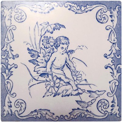 Ceramic Tiles with Angels, 1930s, Set of 4-VDW-968277