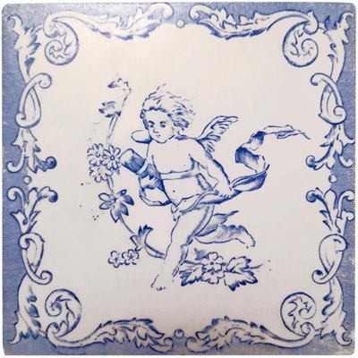 Ceramic Tiles with Angels, 1930s, Set of 4-VDW-968277