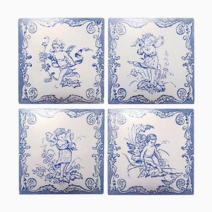 Ceramic Tiles with Angels, 1930s, Set of 4-VDW-968277