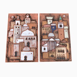 Ceramic 'Town on the Adriatic' Tiles by Dietmar Liedke for Karlsruher Majolika, Set of 2-EXJ-963140