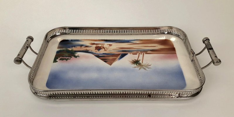 Ceramic Tray with Metal Montage and Egyptian Motiv, 1920s-BAF-763471