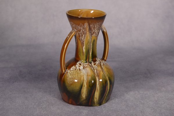 Ceramic Vase with 2 Hand-Painted Handles Sarreguemines Hawaiian Decor, 1970s-NEN-2033967