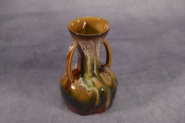 Ceramic Vase with 2 Hand-Painted Handles Sarreguemines Hawaiian Decor, 1970s-NEN-2033967