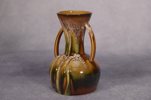 Ceramic Vase with 2 Hand-Painted Handles Sarreguemines Hawaiian Decor, 1970s-NEN-2033967