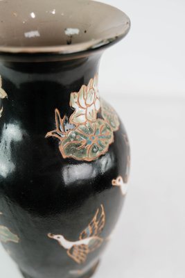 Ceramic Vase with Black Glaze and Decorated with Flowers-UY-1000665