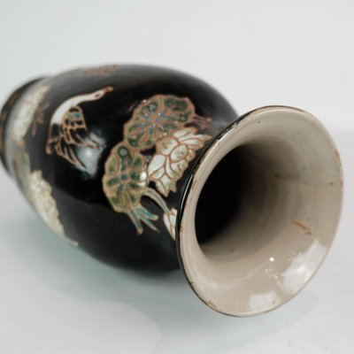 Ceramic Vase with Black Glaze and Decorated with Flowers-UY-1000665