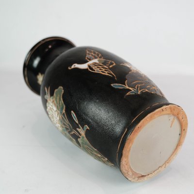 Ceramic Vase with Black Glaze and Decorated with Flowers-UY-1000665