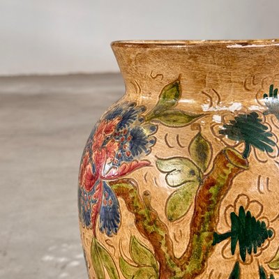 Ceramic Vase with Floral and Bird Motifs by C. Monarchi, Gubbio, 1930s-KHT-2017082