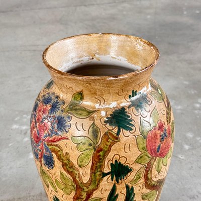 Ceramic Vase with Floral and Bird Motifs by C. Monarchi, Gubbio, 1930s-KHT-2017082