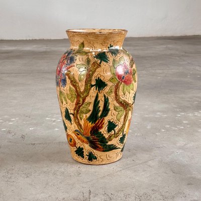 Ceramic Vase with Floral and Bird Motifs by C. Monarchi, Gubbio, 1930s-KHT-2017082