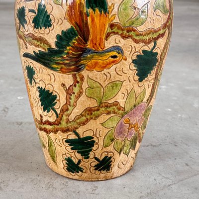 Ceramic Vase with Floral and Bird Motifs by C. Monarchi, Gubbio, 1930s-KHT-2017082