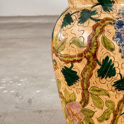 Ceramic Vase with Floral and Bird Motifs by C. Monarchi, Gubbio, 1930s-KHT-2017082