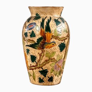 Ceramic Vase with Floral and Bird Motifs by C. Monarchi, Gubbio, 1930s-KHT-2017082