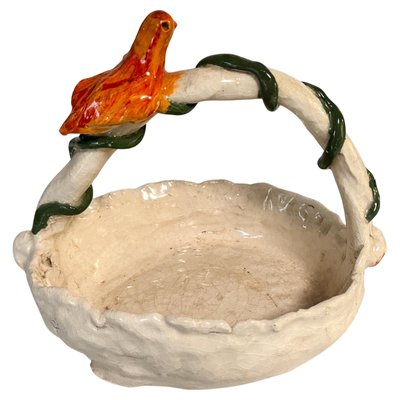 Ceramic Vide Poche with Handle with a Sculpted Bird, France, 1960s-UR-2035096