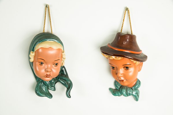 Ceramic Wall Masks, 1950s, Set of 2-SPD-555050