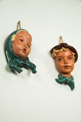 Ceramic Wall Masks, 1950s, Set of 2-SPD-555050